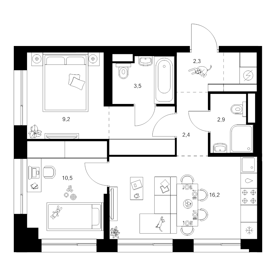 3 ккв (Евро) 52,5 м²