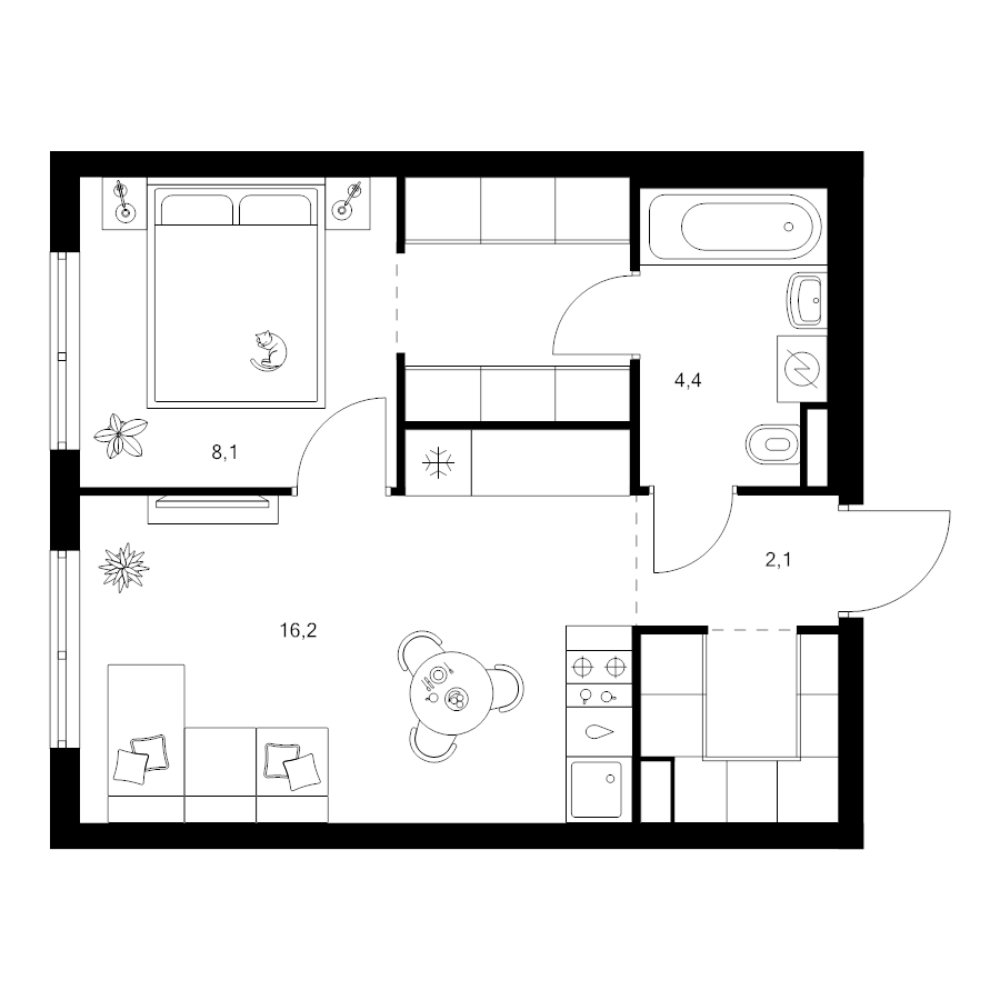 2 ккв (Евро) 38,1 м²