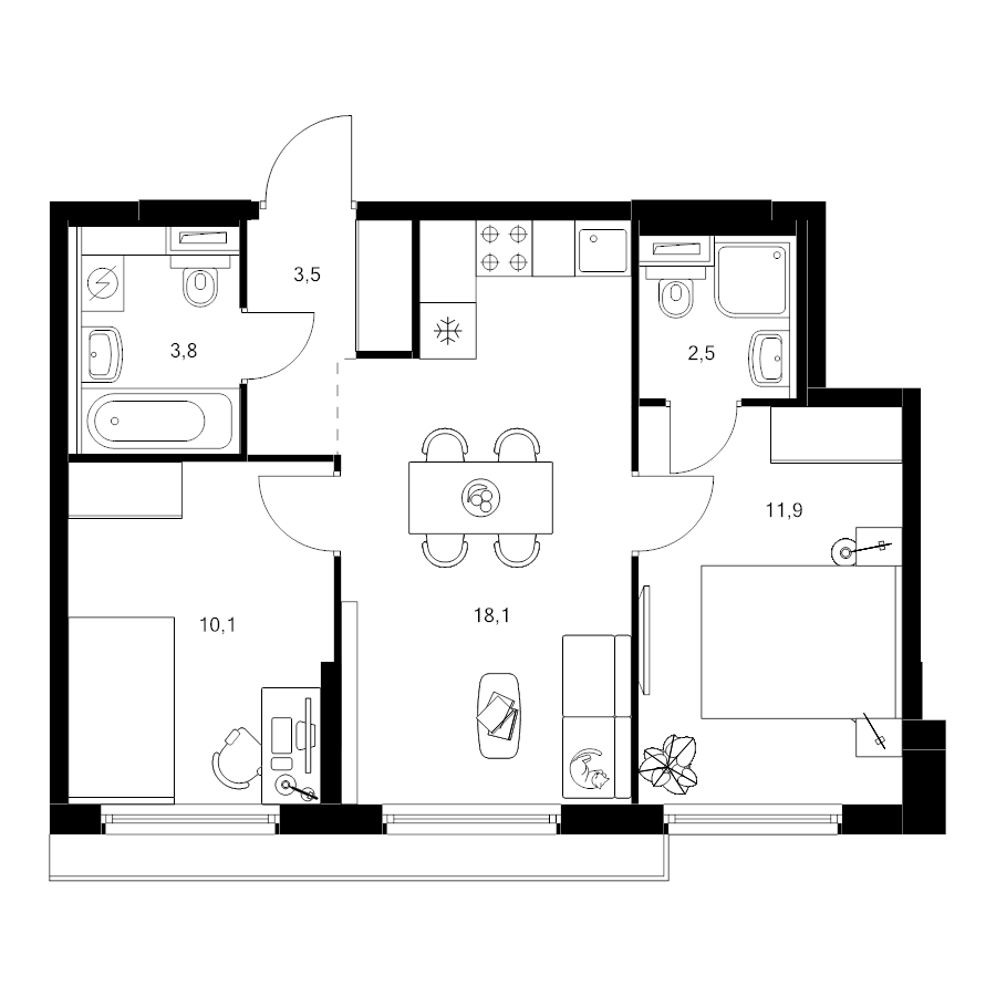 3 ккв (Евро) 49,9 м²