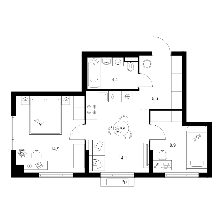 3 ккв (Евро) 48,9 м²