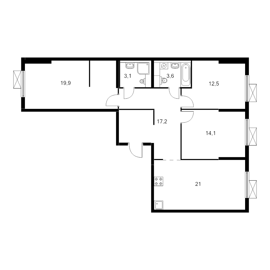 4 ккв (Евро) 90,5 м²