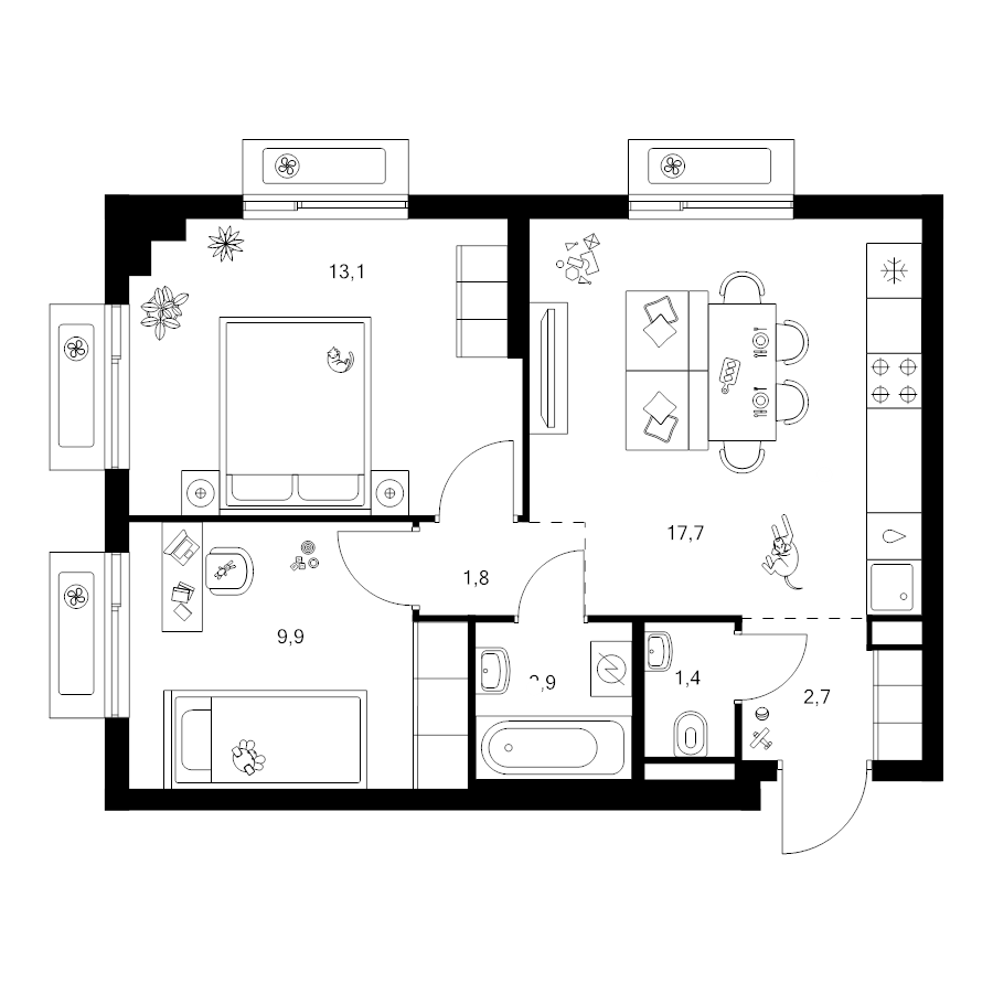 3 ккв (Евро) 49,5 м²