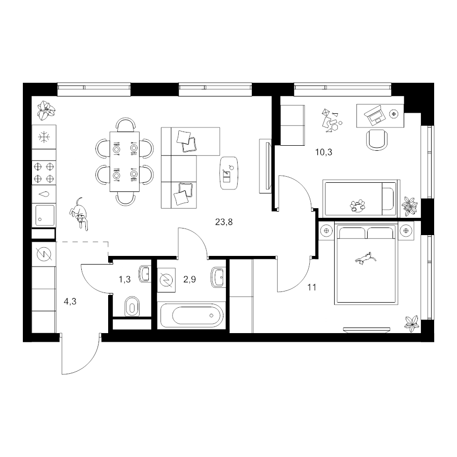 3 ккв (Евро) 53,6 м²