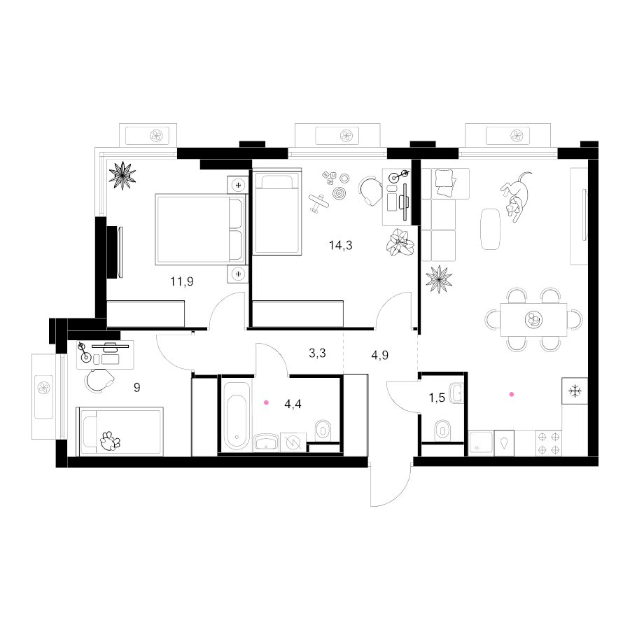 4 ккв (Евро) 73,2 м²