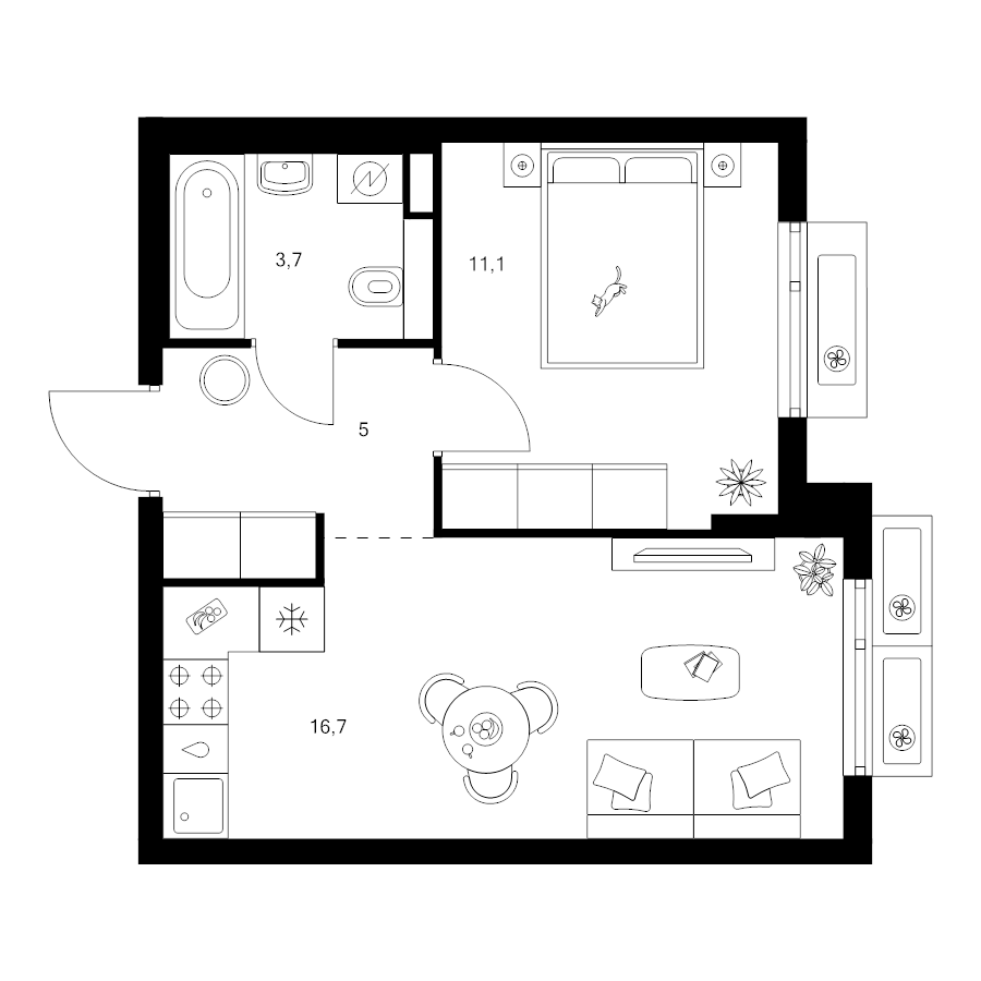 2 ккв (Евро) 36,5 м²