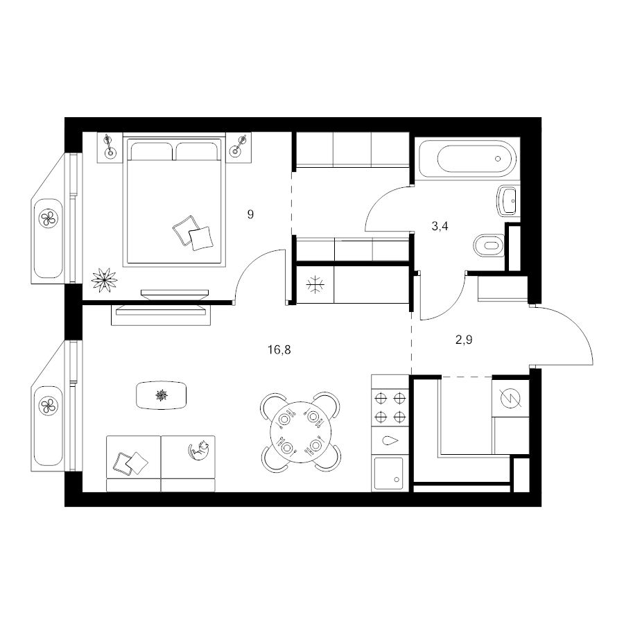 2 ккв (Евро) 38,7 м²