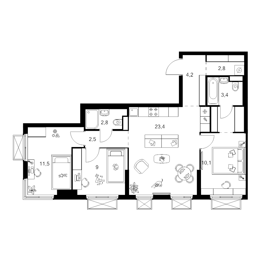 4 ккв (Евро) 72,7 м²