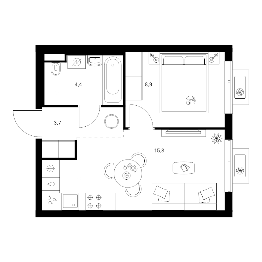 2 ккв (Евро) 32,8 м²