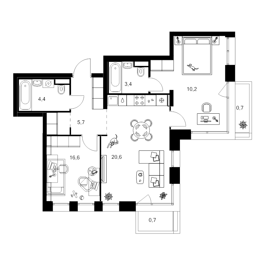 3 ккв (Евро) 64,4 м²