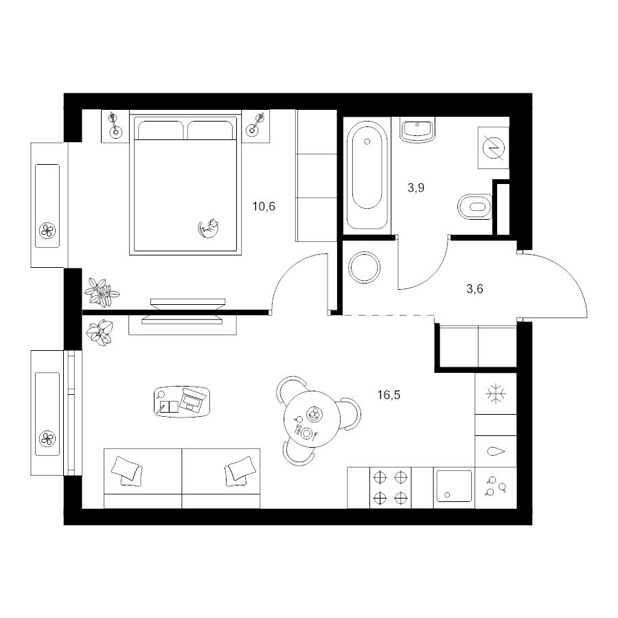 2 ккв (Евро) 34,6 м²