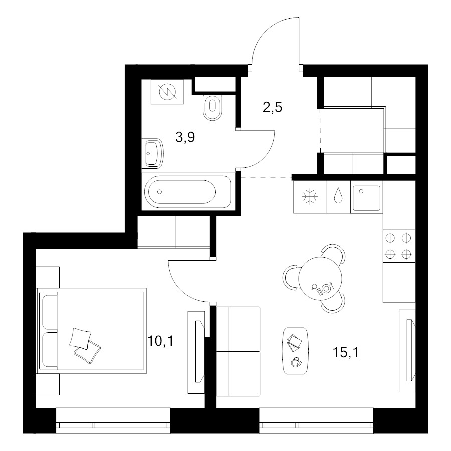 2 ккв (Евро) 34,4 м²
