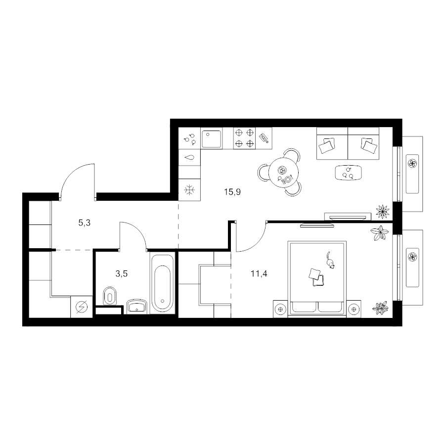 2 ккв (Евро) 41,8 м²