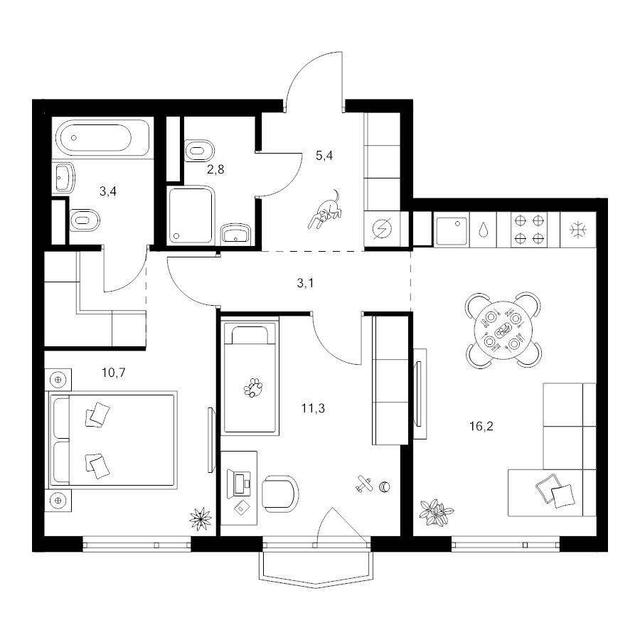 3 ккв (Евро) 55,7 м²