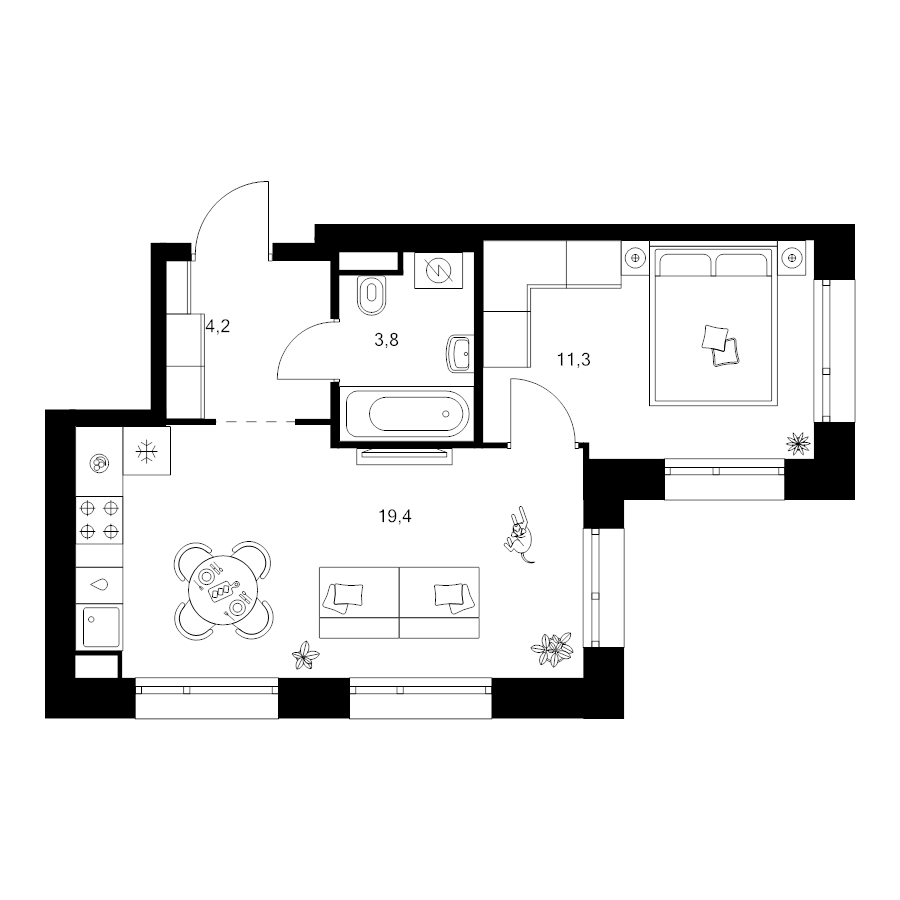2 ккв (Евро) 38,7 м²
