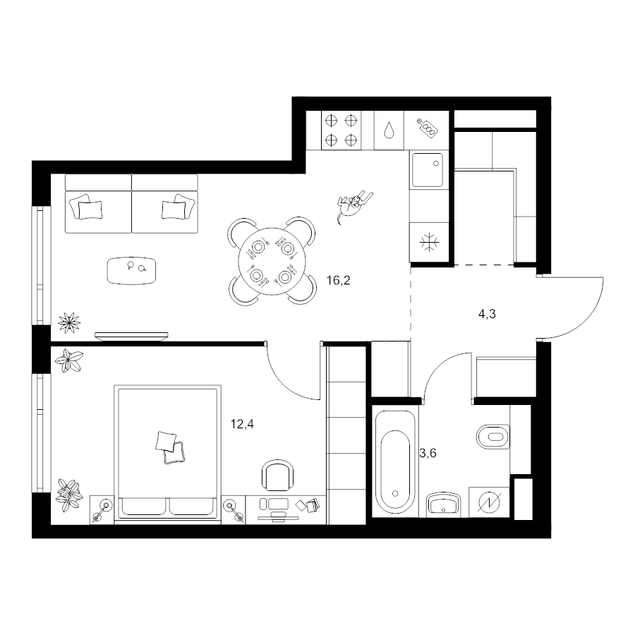 2 ккв (Евро) 39 м²