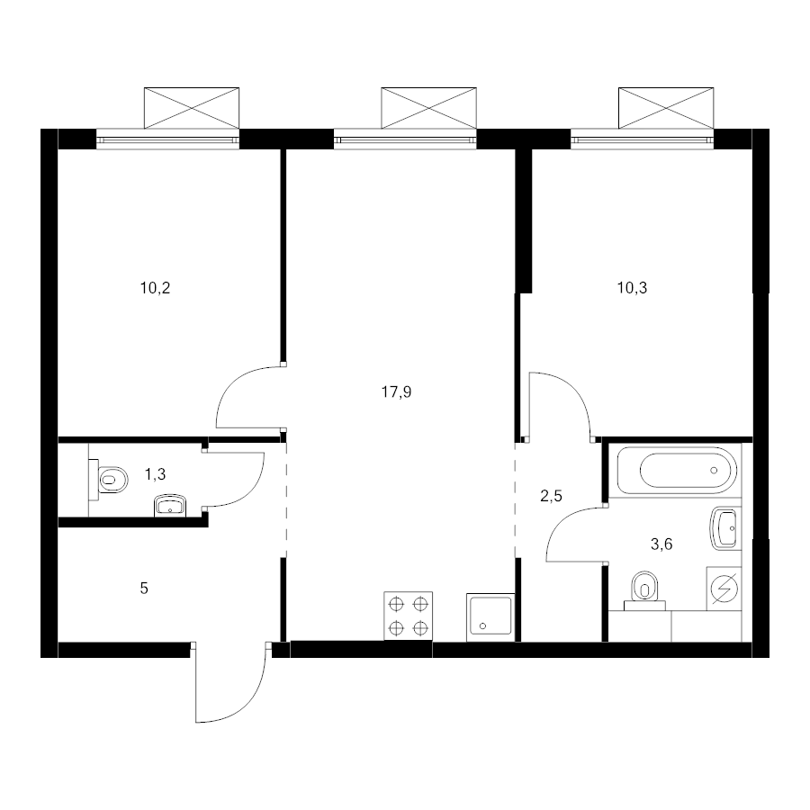 3 ккв (Евро) 49,8 м²