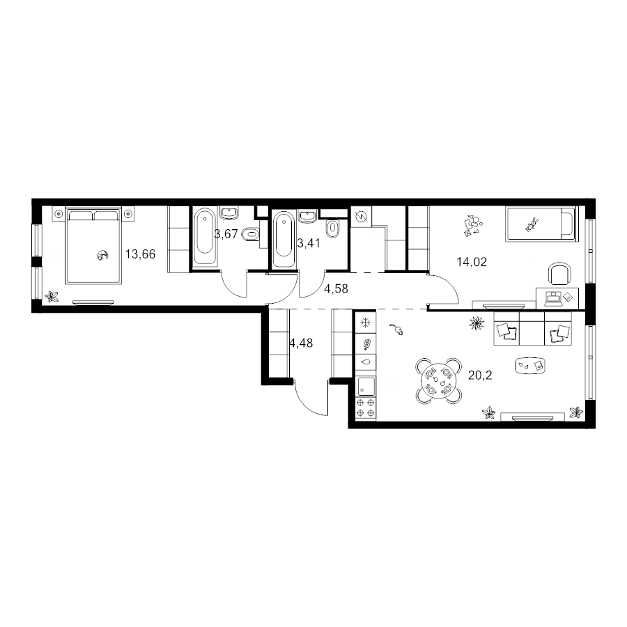 3 ккв (Евро) 66,9 м²