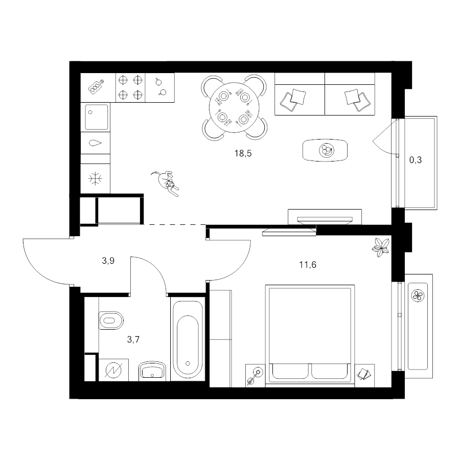 2 ккв (Евро) 38 м²