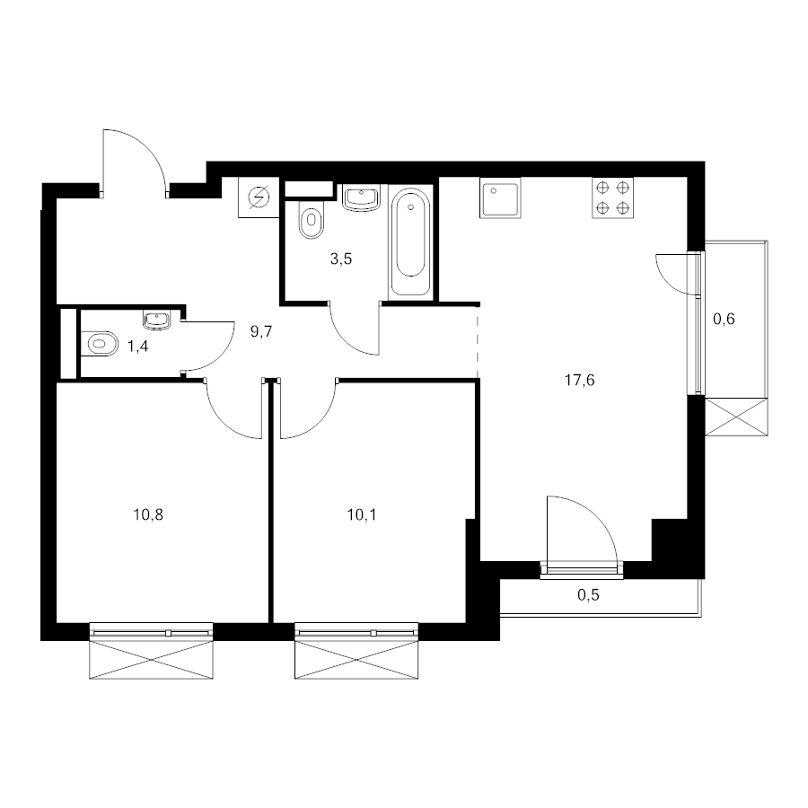 3 ккв (Евро) 54,2 м²