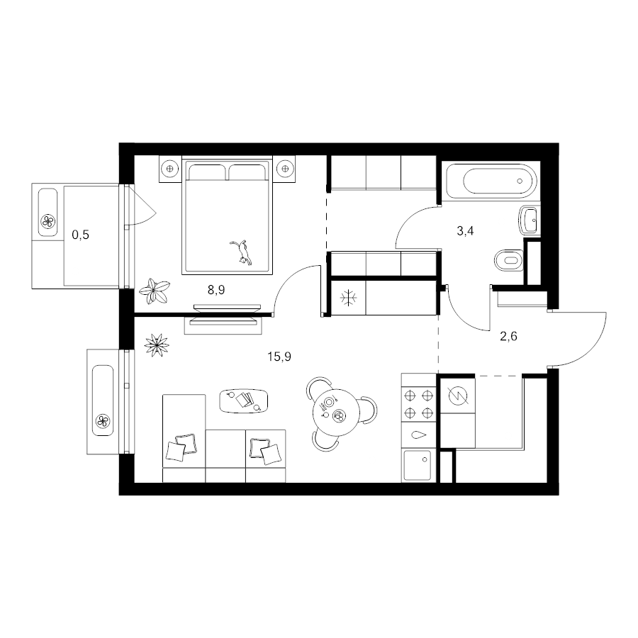 2 ккв (Евро) 38,2 м²