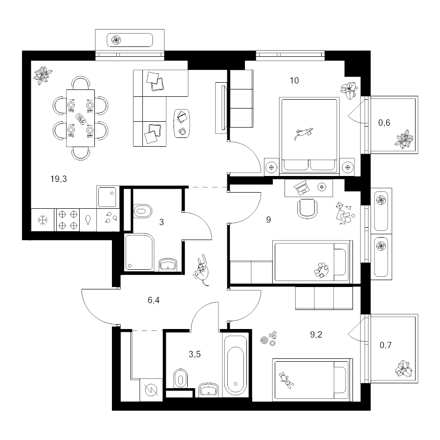 4 ккв (Евро) 63,7 м²