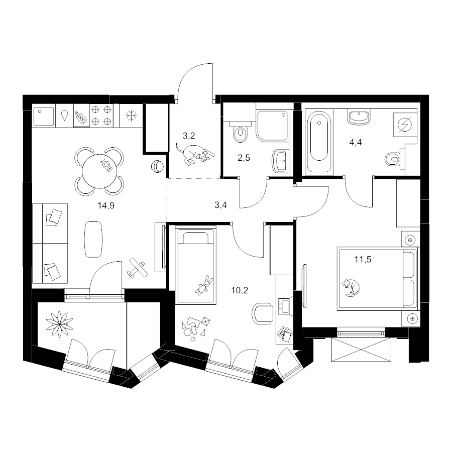 3 ккв (Евро) 51,7 м²