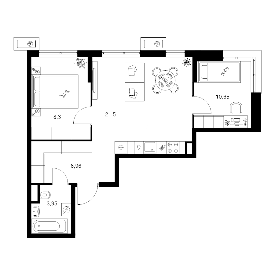 3 ккв (Евро) 51,4 м²