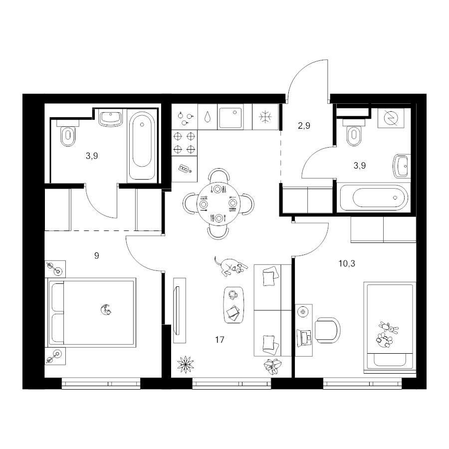 3 ккв (Евро) 49,6 м²