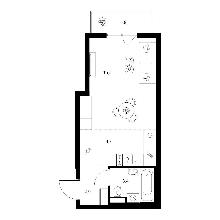 Студия 29 м²