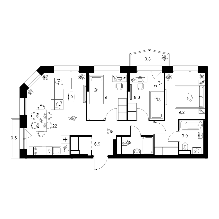 4 ккв (Евро) 69,1 м²