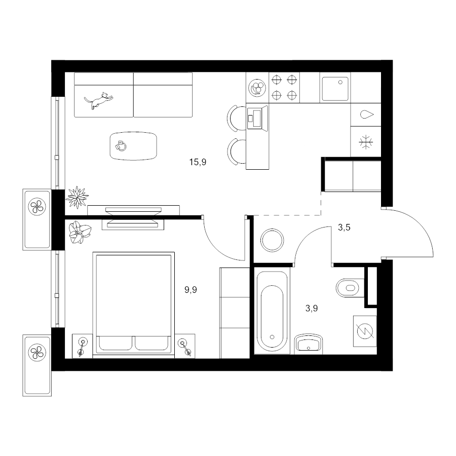 2 ккв (Евро) 33,2 м²