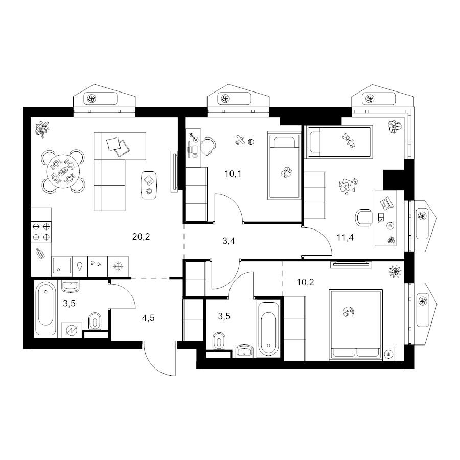 4 ккв (Евро) 69,6 м²