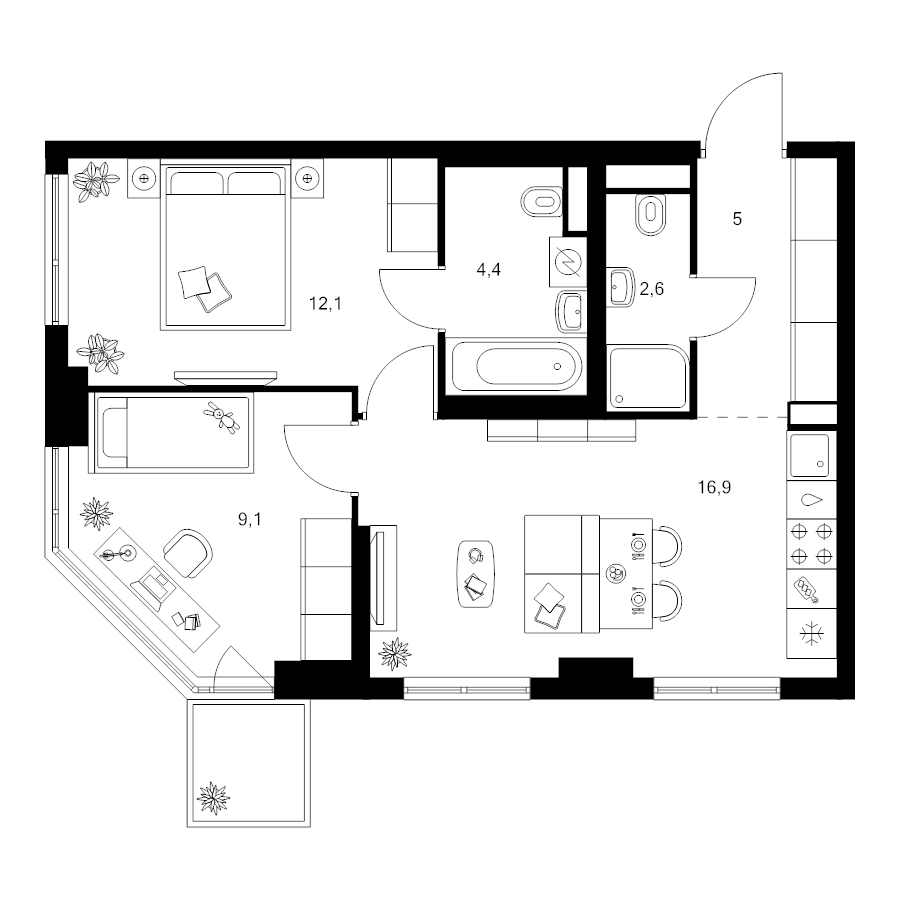 3 ккв (Евро) 50,7 м²