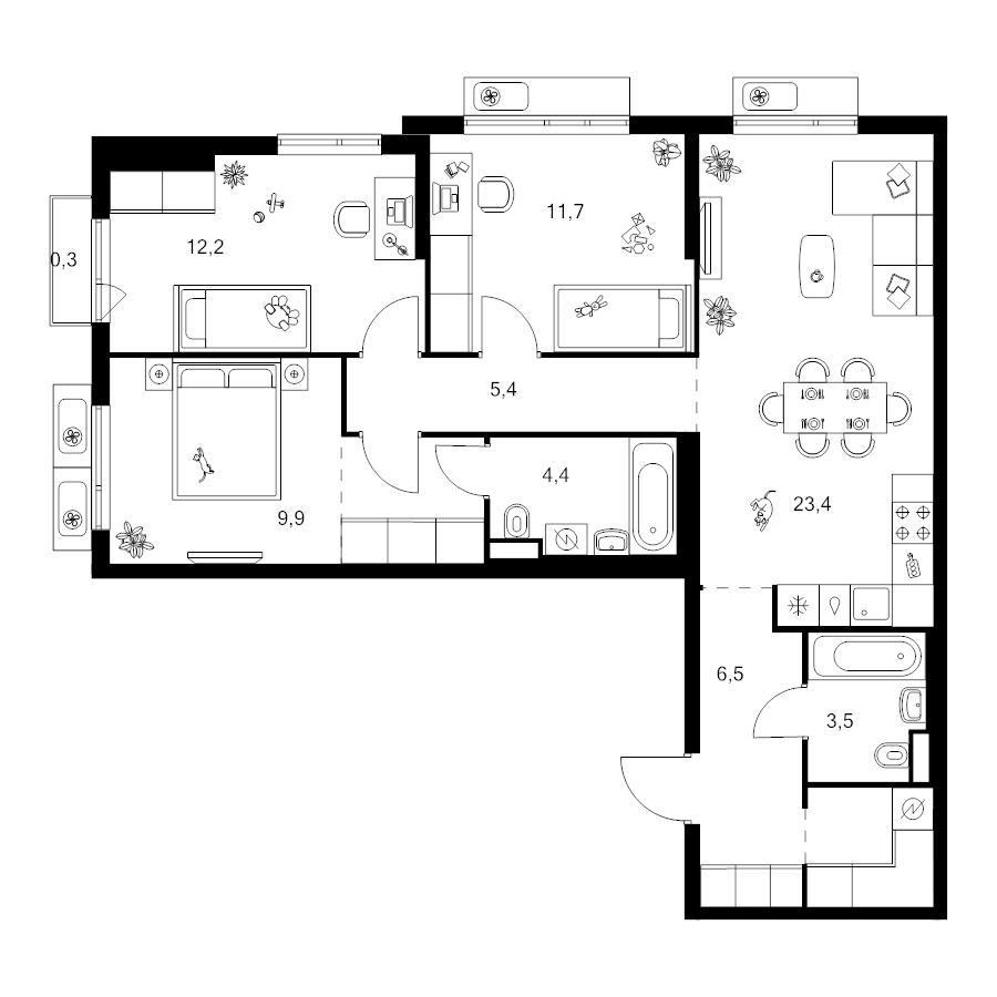 4 ккв (Евро) 84,4 м²
