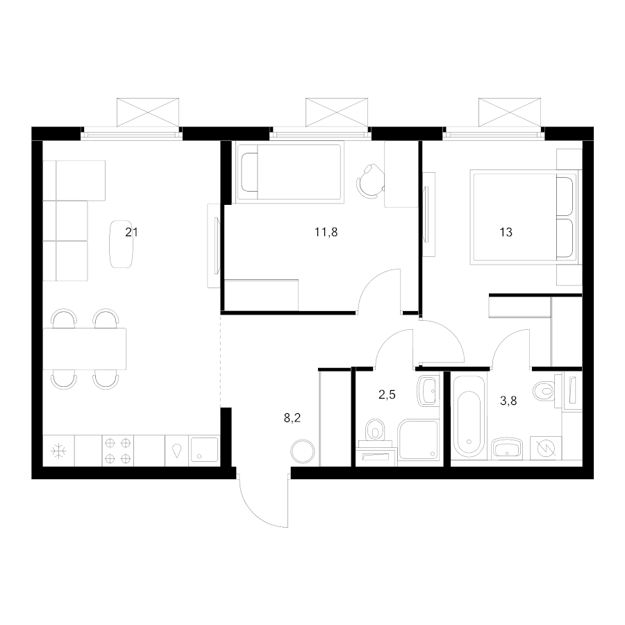 3 ккв (Евро) 58,9 м²