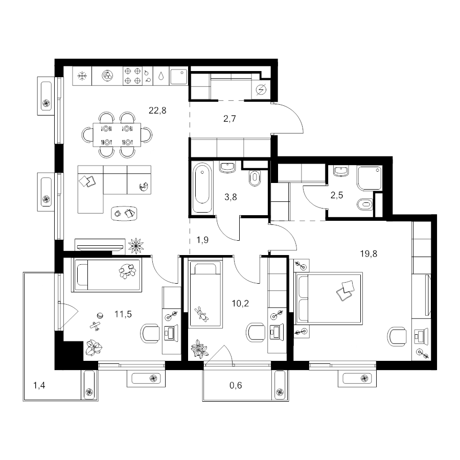4 ккв (Евро) 84,4 м²