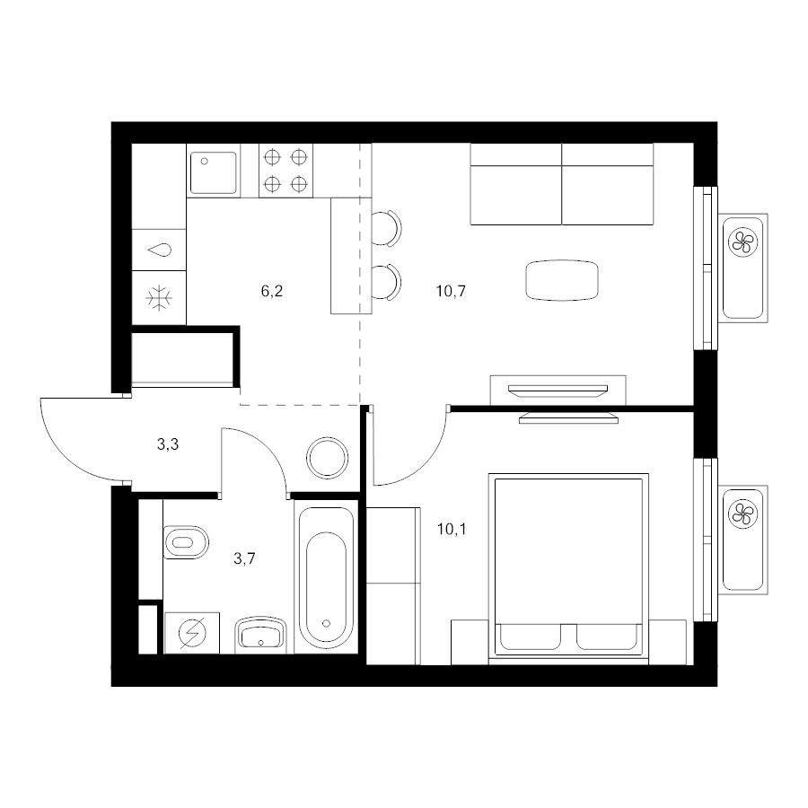 2 ккв (Евро) 34 м²