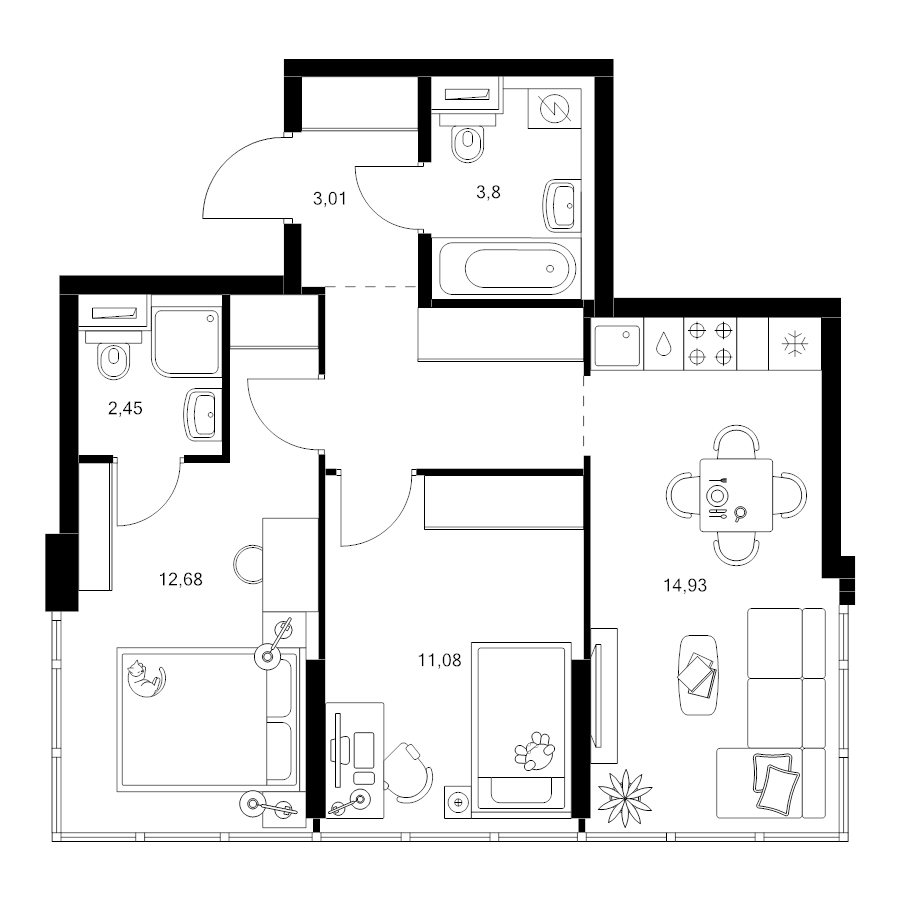 3 ккв (Евро) 53,4 м²