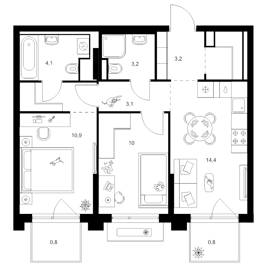 2 ккв 56 м²