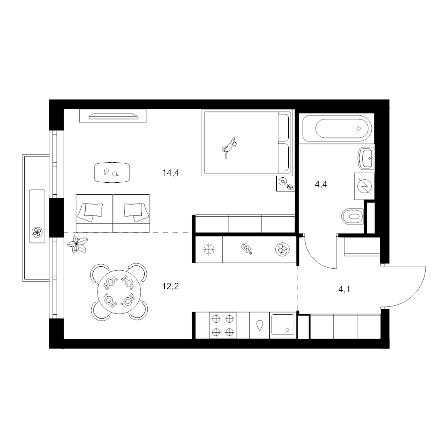 Студия 35,1 м²