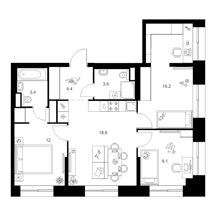 4 ккв (Евро) 67,3 м²