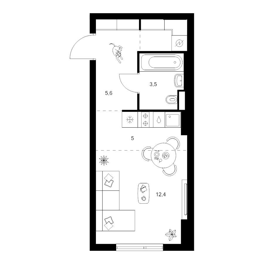 Студия 28,6 м²