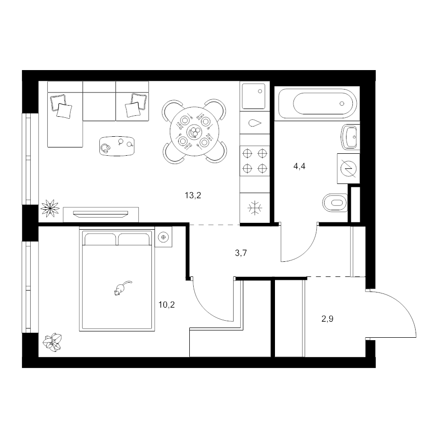 1 ккв 34,4 м²