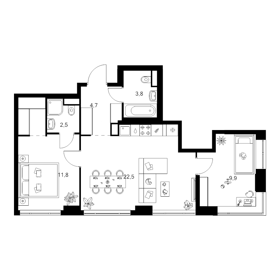 3 ккв (Евро) 57,8 м²