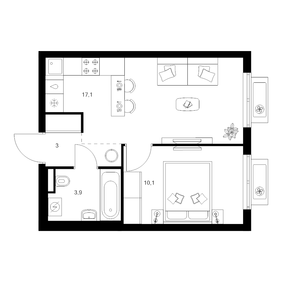 2 ккв (Евро) 34,1 м²