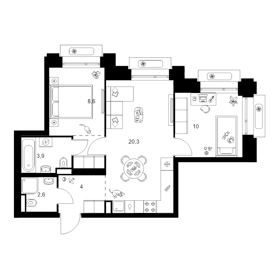 3 ккв (Евро) 51,8 м²