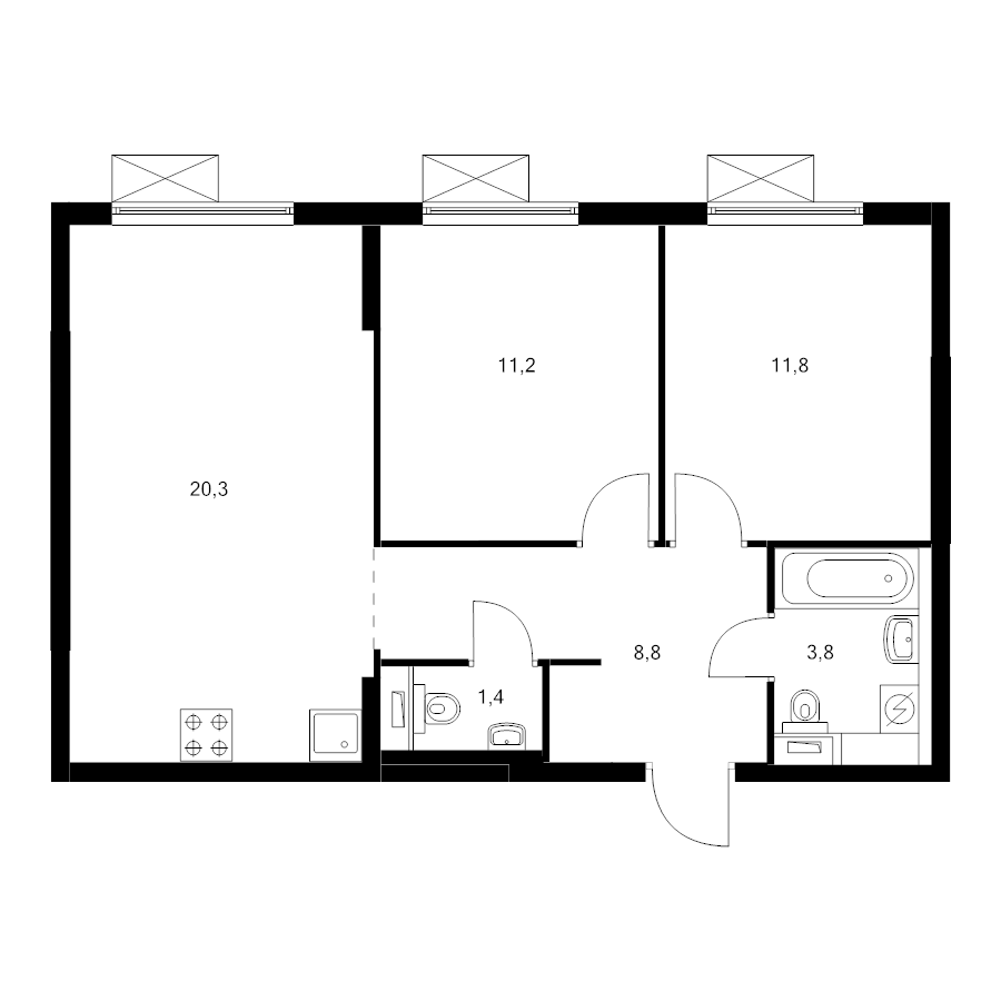 3 ккв (Евро) 57,5 м²