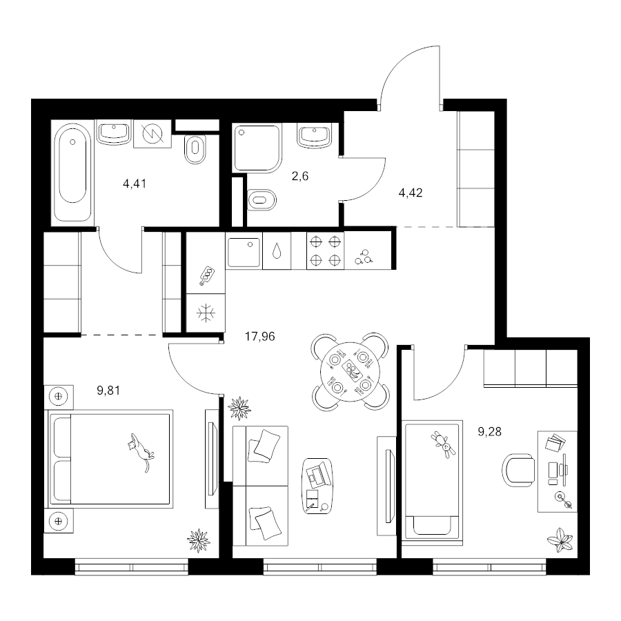 3 ккв (Евро) 52,1 м²