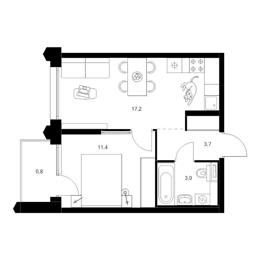 2 ккв (Евро) 37 м²