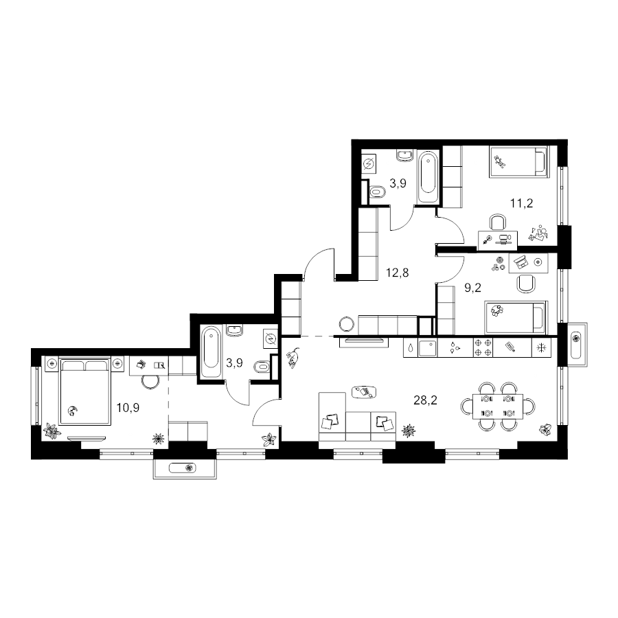 4 ккв (Евро) 87,3 м²